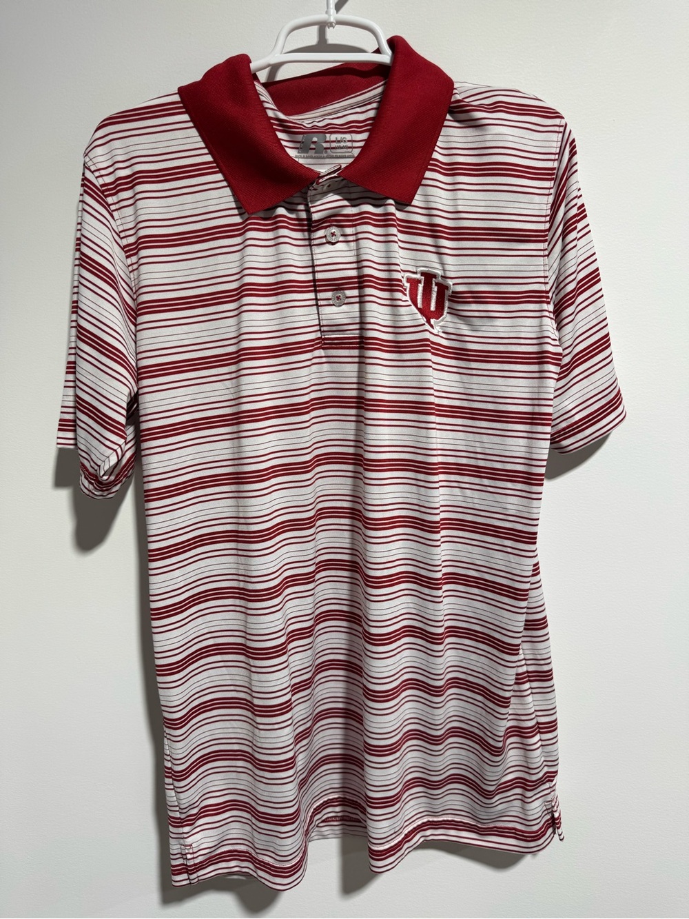 Red & White IU Striped Polo Shirt Size L